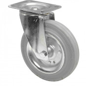 Roulette Manutention Pivotante Caoutchouc gris - Ø200mm 205kg - Fix. Platine