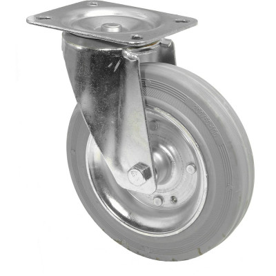 Roulette Manutention Pivotante Caoutchouc gris - Ø200mm 205kg - Fix. Platine