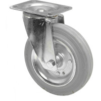 Roulette Manutention Pivotante Caoutchouc gris - Ø200mm 205kg - Fix. Platine