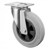 Roulette Manutention Pivotante Caoutchouc gris - Ø200mm 205kg - Fix. Platine