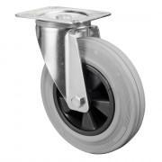 Roulette Manutention Pivotante Caoutchouc gris - Ø200mm 205kg - Fix. Platine
