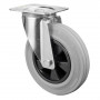Roulette Manutention Pivotante Caoutchouc gris - Ø200mm 205kg - Fix. Platine