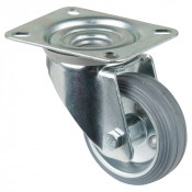 Roulette Manutention Pivotante Caoutchouc gris - Ø80mm 50kg - Fix. Platine