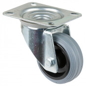 Roulette Manutention Pivotante Caoutchouc gris - Ø80mm 50kg - Fix. Platine