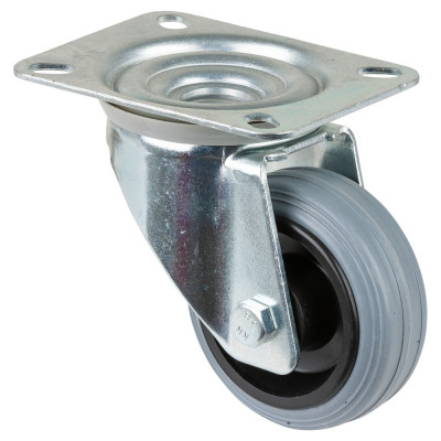 Roulette Manutention Pivotante Caoutchouc gris - Ø80mm 50kg - Fix. Platine