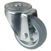 Roulette Manutention Pivotante Caoutchouc gris - Ø80mm 50kg - Fix. Trou central