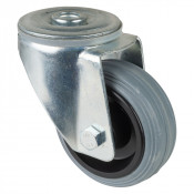 Roulette Manutention Pivotante Caoutchouc gris - Ø80mm 50kg - Fix. Trou central