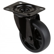 Roulette Manutention Pivotante Caoutchouc noir - Ø100mm 110kg - Fix. Platine