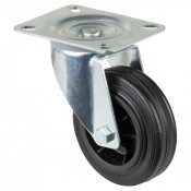 Roulette Manutention Pivotante Caoutchouc noir - Ø100mm 70kg - Fix. Platine
