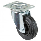 Roulette Manutention Pivotante Caoutchouc noir - Ø100mm 70kg - Fix. Platine
