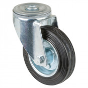 Roulette Manutention Pivotante Caoutchouc noir - Ø100mm 70kg - Fix. Trou central