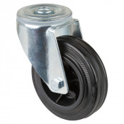 Roulette Manutention Pivotante Caoutchouc noir - Ø100mm 70kg - Fix. Trou central