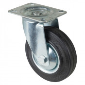 Roulette Manutention Pivotante Caoutchouc noir - Ø125mm 100kg - Fix. Platine