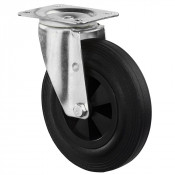 Roulette Manutention Pivotante Caoutchouc noir - Ø125mm 100kg - Fix. Platine