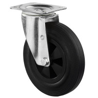 Roulette Manutention Pivotante Caoutchouc noir - Ø125mm 100kg - Fix. Platine