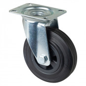 Roulette Manutention Pivotante Caoutchouc noir - Ø125mm 100kg - Fix. Platine