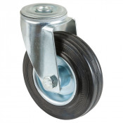 Roulette Manutention Pivotante Caoutchouc noir - Ø125mm 100kg - Fix. Trou central