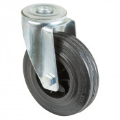 Roulette Manutention Pivotante Caoutchouc noir - Ø125mm 100kg - Fix. Trou central