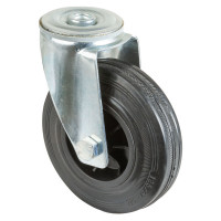 Roulette Manutention Pivotante Caoutchouc noir - Ø125mm 100kg - Fix. Trou central Roulette Manutention Pivotante Caoutchouc noir - Ø125mm 100kg - Fix. Trou central