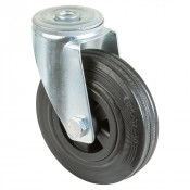 Roulette Manutention Pivotante Caoutchouc noir - Ø125mm 100kg - Fix. Trou central