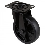 Roulette Manutention Pivotante Caoutchouc noir - Ø125mm 120kg - Fix. Platine