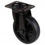 Roulette Manutention Pivotante Caoutchouc noir - Ø125mm 120kg - Fix. Platine