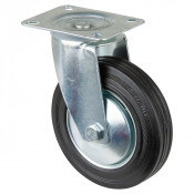 Roulette Manutention Pivotante Caoutchouc noir - Ø140mm 115kg - Fix. Platine