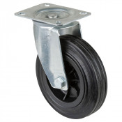 Roulette Manutention Pivotante Caoutchouc noir - Ø140mm 115kg - Fix. Platine