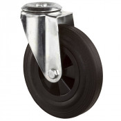 Roulette Manutention Pivotante Caoutchouc noir - Ø140mm 130kg - Fix. Trou central