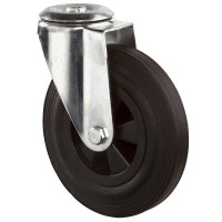 Roulette Manutention Pivotante Caoutchouc noir - Ø140mm 130kg - Fix. Trou central