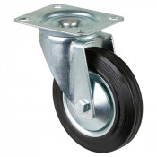 Roulette Manutention Pivotante Caoutchouc noir - Ø160mm 135kg - Fix. Platine