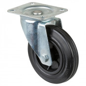 Roulette Manutention Pivotante Caoutchouc noir - Ø160mm 135kg - Fix. Platine