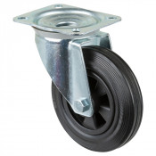 Roulette Manutention Pivotante Caoutchouc noir - Ø160mm 135kg - Fix. Platine