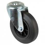 Roulette Manutention Pivotante Caoutchouc noir - Ø160mm 150kg - Fix. Trou central