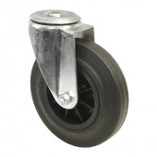 Roulette Manutention Pivotante Caoutchouc noir - Ø160mm 150kg - Fix. Trou central