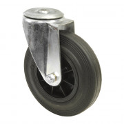 Roulette Manutention Pivotante Caoutchouc noir - Ø160mm 150kg - Fix. Trou central