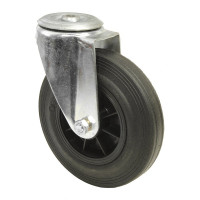 Roulette Manutention Pivotante Caoutchouc noir - Ø160mm 150kg - Fix. Trou central