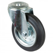 Roulette Manutention Pivotante Caoutchouc noir - Ø160mm 160kg - Fix. Trou central