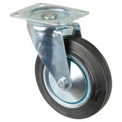 Roulette Manutention Pivotante Caoutchouc noir - Ø180mm 170kg - Fix. Platine