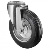 Roulette Manutention Pivotante Caoutchouc noir - Ø200mm 200kg - Fix. Trou central