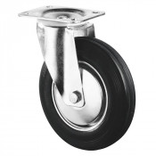 Roulette Manutention Pivotante Caoutchouc noir - Ø200mm 205kg - Fix. Platine