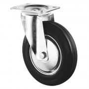 Roulette Manutention Pivotante Caoutchouc noir - Ø200mm 205kg - Fix. Platine