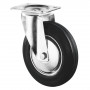 Roulette Manutention Pivotante Caoutchouc noir - Ø200mm 205kg - Fix. Platine