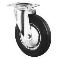 Roulette Manutention Pivotante Caoutchouc noir - Ø200mm 205kg - Fix. Platine