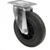 Roulette Manutention Pivotante Caoutchouc noir - Ø200mm 205kg - Fix. Platine