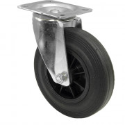Roulette Manutention Pivotante Caoutchouc noir - Ø200mm 205kg - Fix. Platine