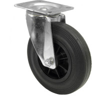 Roulette Manutention Pivotante Caoutchouc noir - Ø200mm 205kg - Fix. Platine