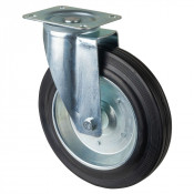 Roulette Manutention Pivotante Caoutchouc noir - Ø250mm 250kg - Fix. Platine
