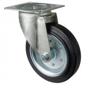 Roulette Manutention Pivotante Caoutchouc noir - Ø250mm 300kg - Fix. Platine