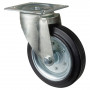 Roulette Manutention Pivotante Caoutchouc noir - Ø250mm 300kg - Fix. Platine